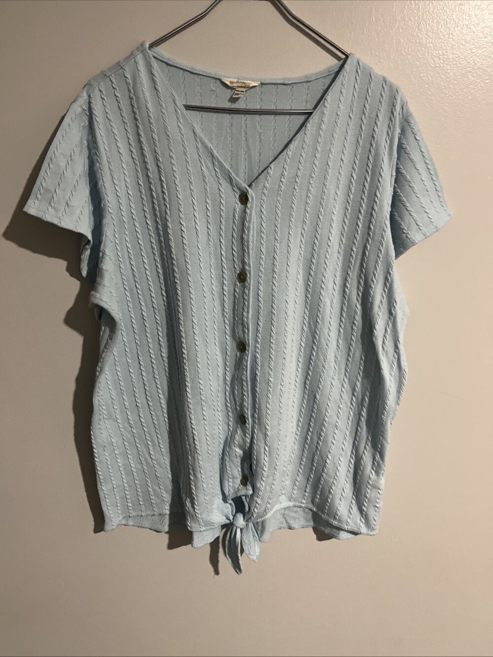 Weatherproof Preppy Button Down Tie Front Top Cable Knit Shirt XXL